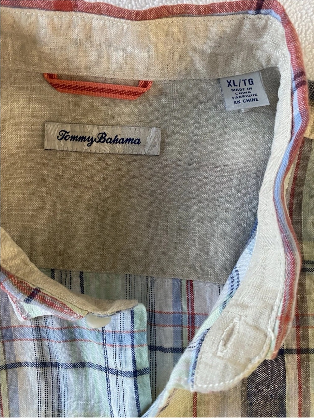 Tommy Bahama Plaid Button Front Shirt XL Short Sleeve Linen Blend Coastal - Picture 7 of 8